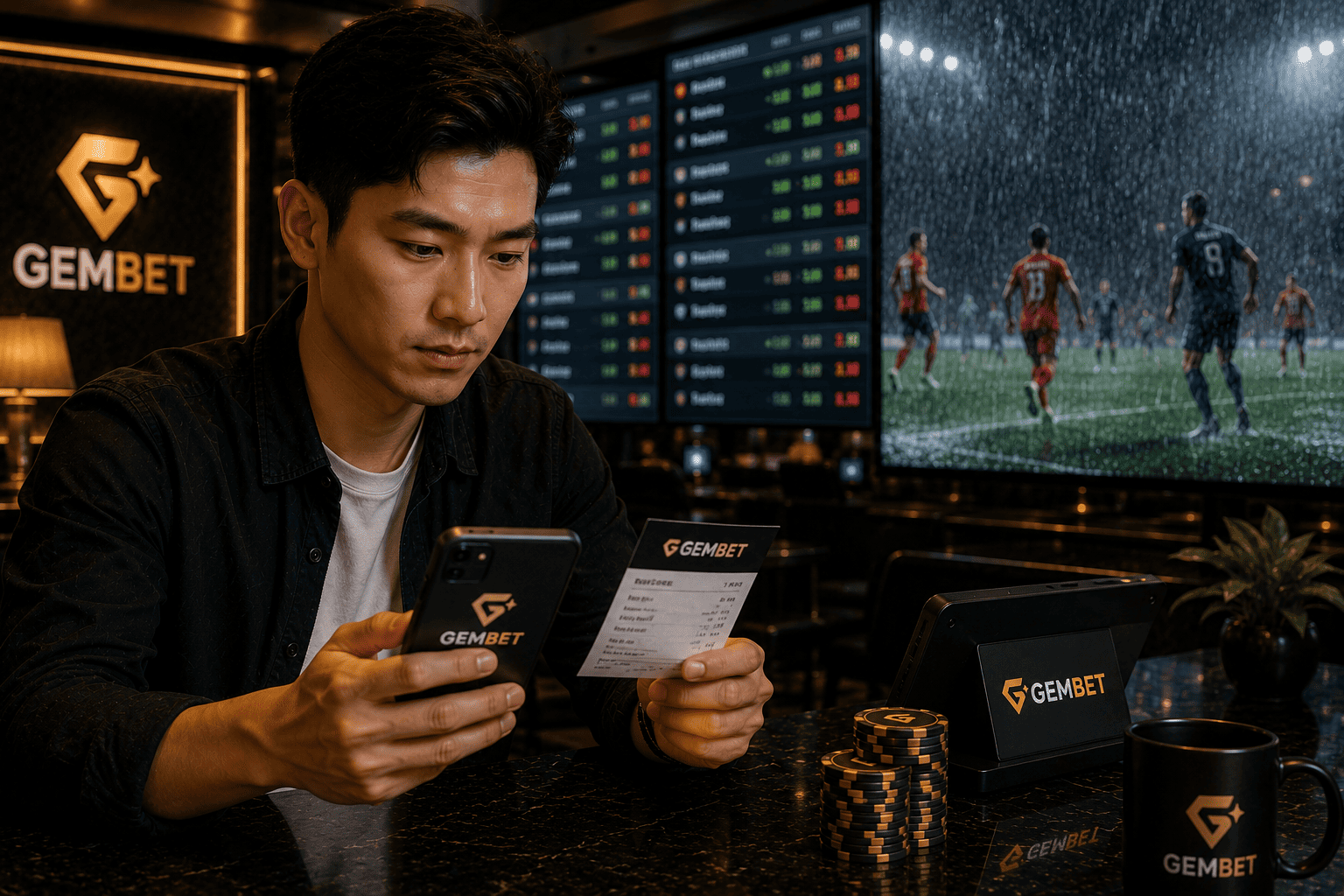 Sports bettor reviewing betting settlement rules on Gembet Singapore after a void football match