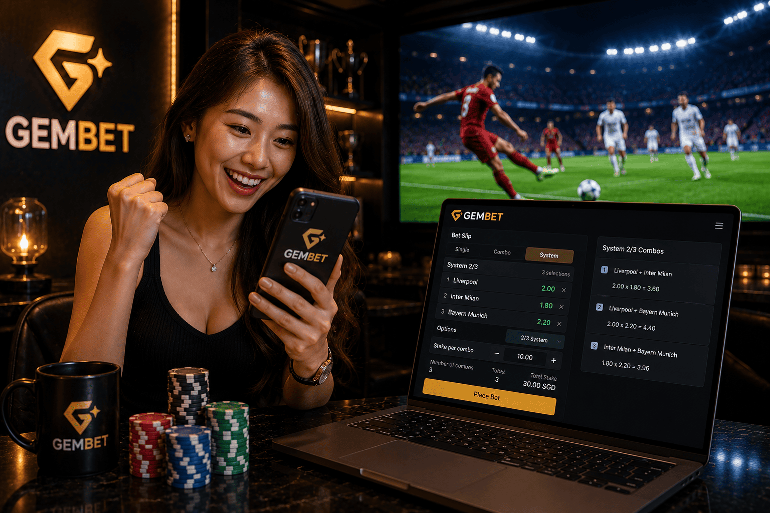 Gembet sports betting player creating safer system bets on a sportsbook interface