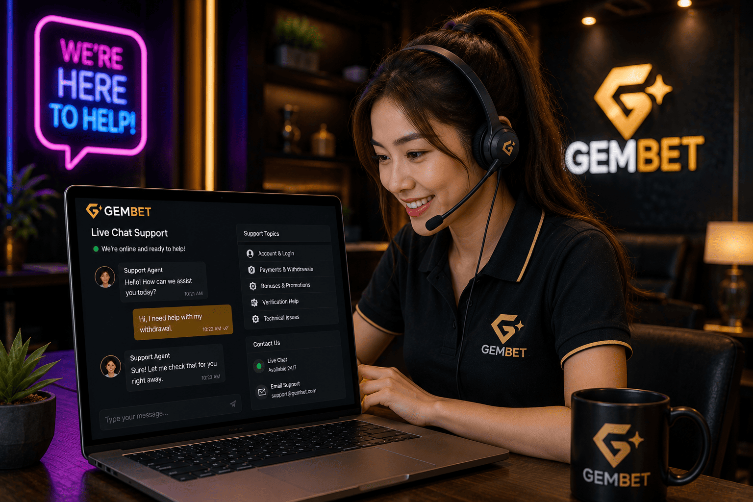 Gembet customer service support agent helping user with account and payment issues