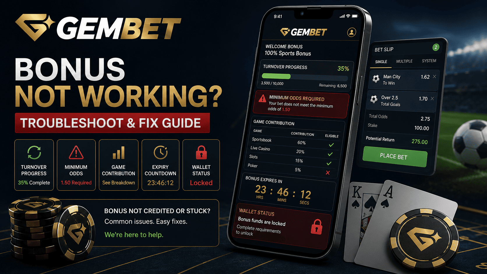 Gembet bonus not working guide for turnover rules minimum odds game contribution and expiry deadlines