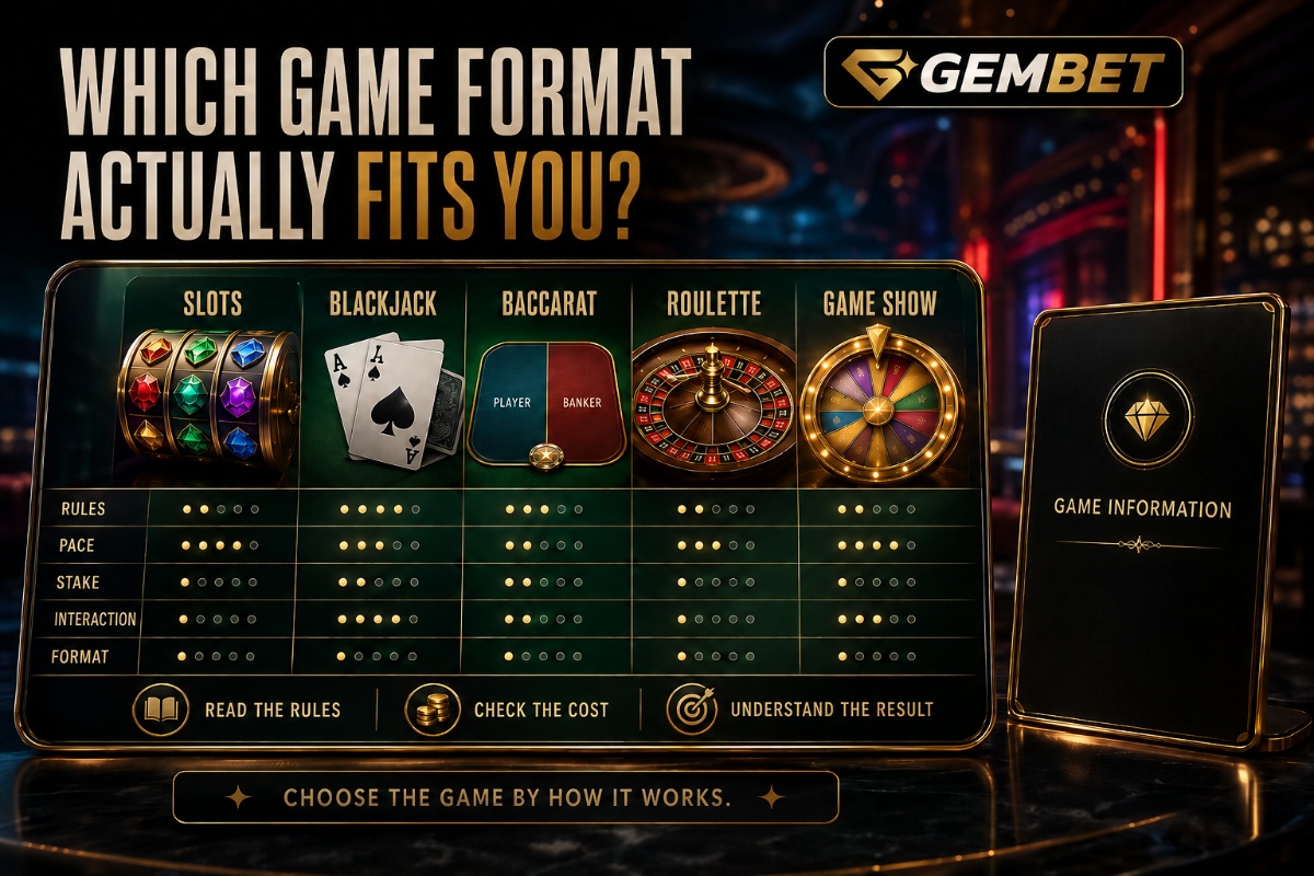Casino games on Gembet compared by rules pace stakes format and game features