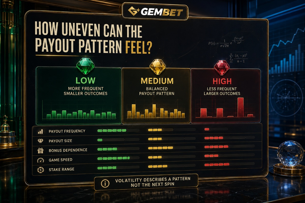 Slot volatility on Gembet compared by payout frequency size RTP bonus structure and game speed