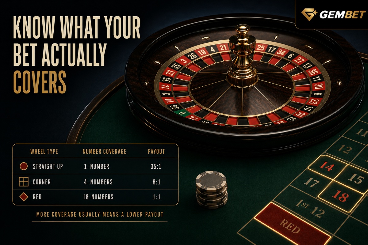 Roulette bets on Gembet showing wheel type number coverage and payout differences