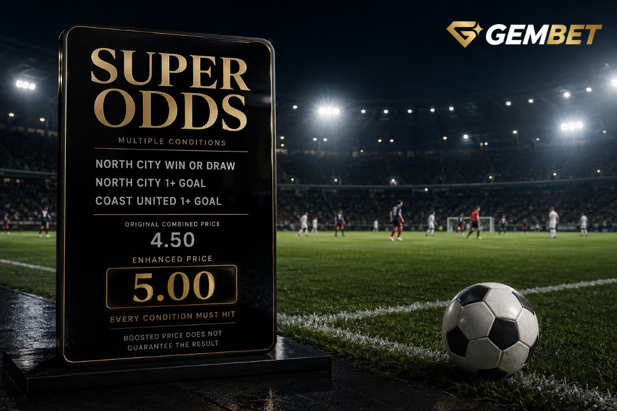 Super Odds guide showing a fictional football match with standard and enhanced betting prices