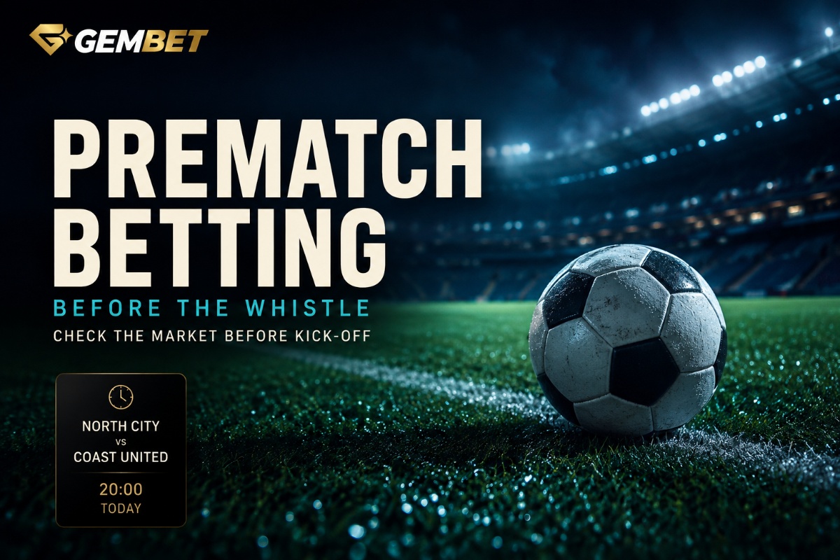 Prematch Betting guide showing a football stadium before kick-off with an upcoming event time