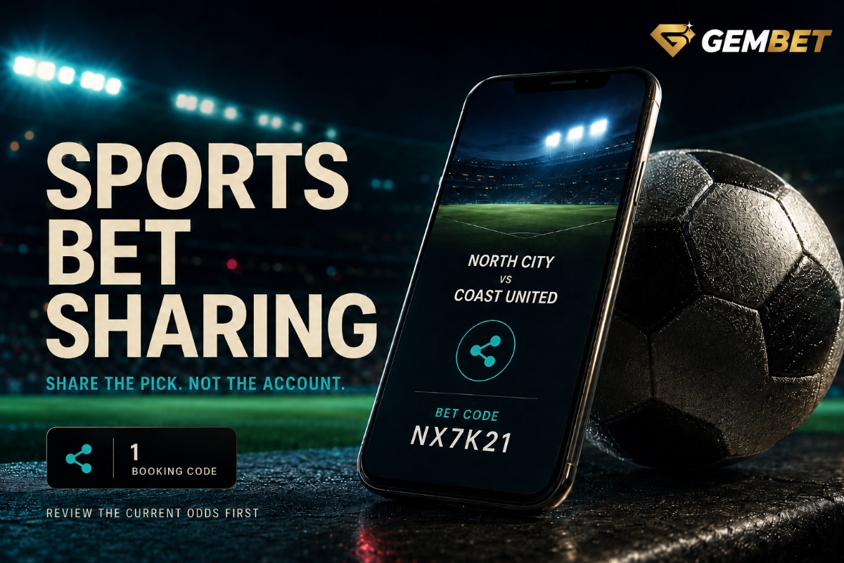 Sports Bet Sharing guide showing a football wager shared through a secure Booking Code