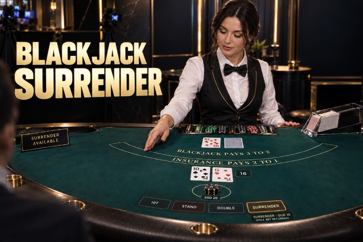 Blackjack Surrender option on a live blackjack table with a difficult 16 hand